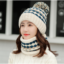 Autumn Winter Women Hat Plush Knitted Warm Winter Windproof Ear Protection Hat with Scarf